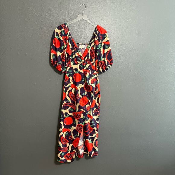 MELLODAY Puff Sleeve Poplin Faux Wrap Dress Size M - Picture 3 of 8